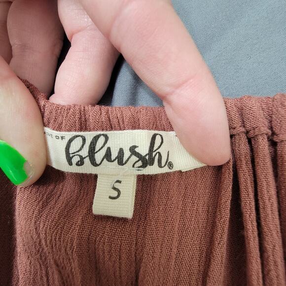 Blush Maxi Dress S Puff Sleeve Ruffle Hem Cottagecore Boho Style - Picture 6 of 9